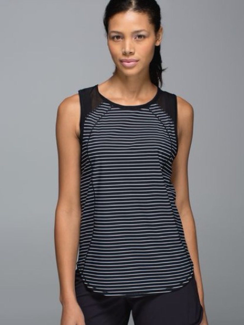Women's Black and White Striped Athletic Tank Top - Lightweight Performance